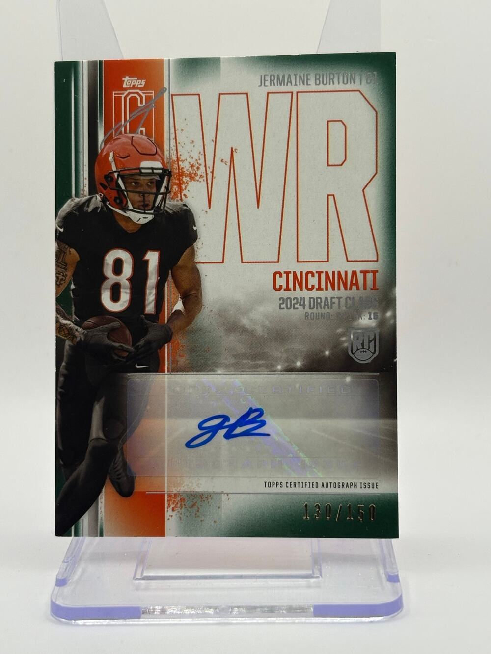 2024 Topps Signature Class Jermaine Burton Rookie Green Auto 130/150 SP Bengals